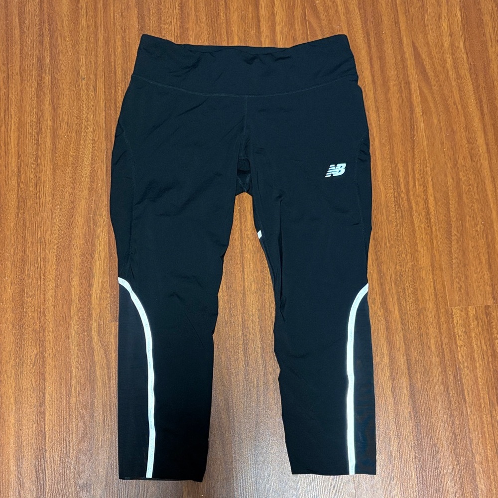 New Balance Black Cropped Performance Leggings with Reflective Accent